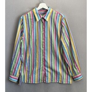Vintage Foxcroft Women's Sz 16 WrinkleFree Multicolor Stripe Rainbow ButtonShirt